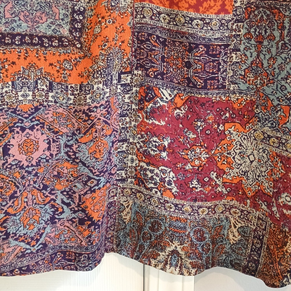 New Directions L Orange Print‎ Blouse Ruffle Neck Bell Sleeve Boho Bohemian Top - Picture 5 of 9